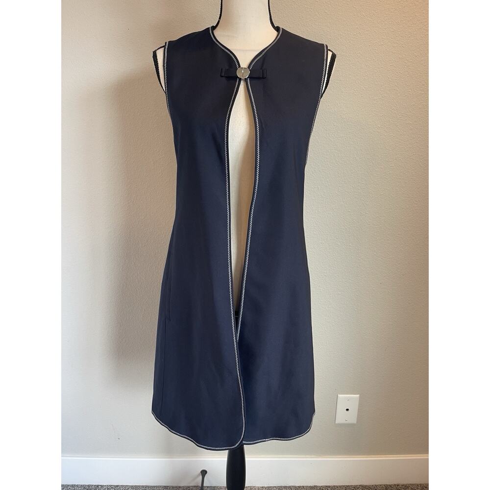 Zara Navy Longline Waistcoat Silver Clasp A Line Minimalist Vest Size Small